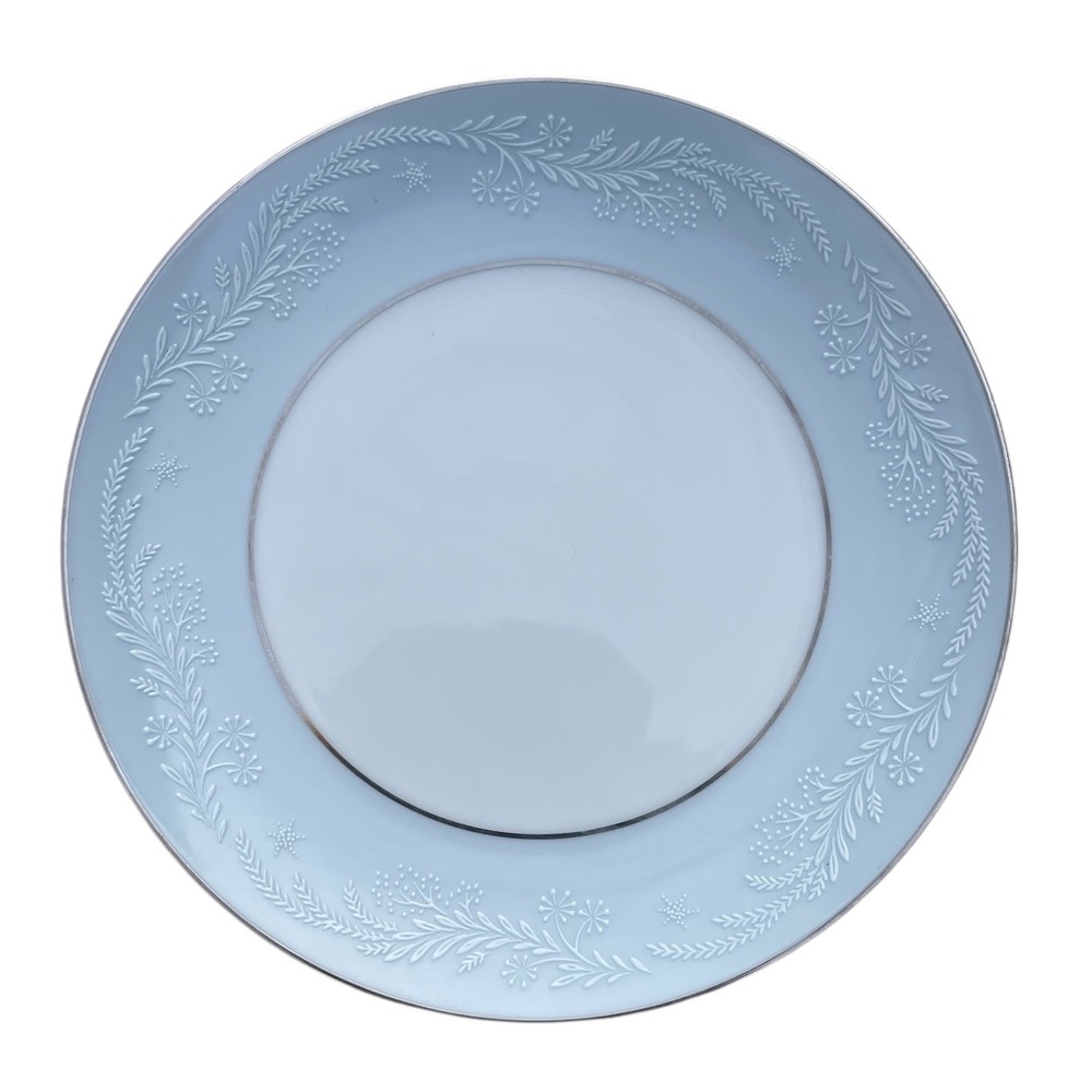 6 Vintage Noritake Laureate Bread & Butter Plates 5651 Light Blue Flower Silver